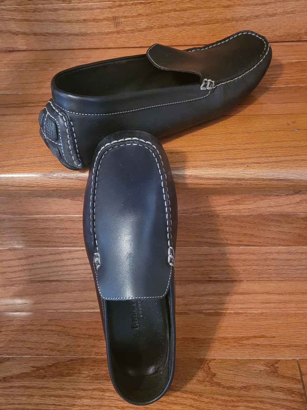Cole Haan Black Leather Women's Driving Loafers with Contrast Stitching